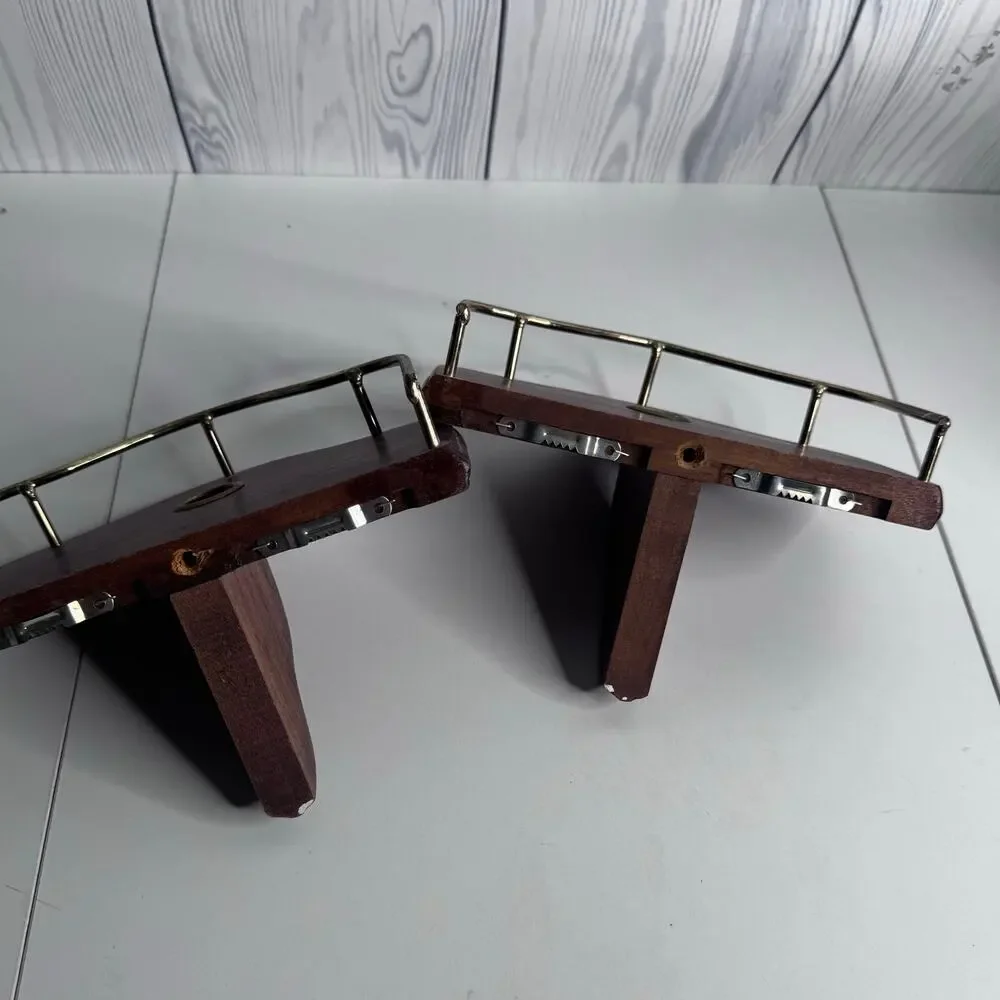 Vintage Wood Wall Mounted Candle Sconce Shelf Brass Gallery Rail 1980s Set 2